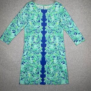 LILLY PULITZER Marlowe Blue Koala of the Wild Colorful 3/4 Sleeve Dress Large